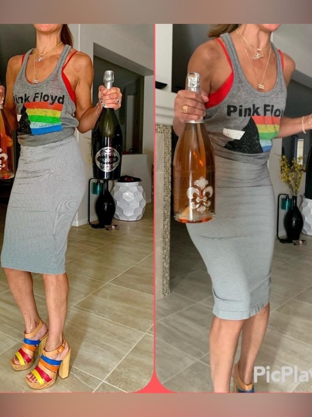 CHASER Pink Floyd Rainbow Dark Side of the Moon Gray Slub Racerback Tunic EUC
